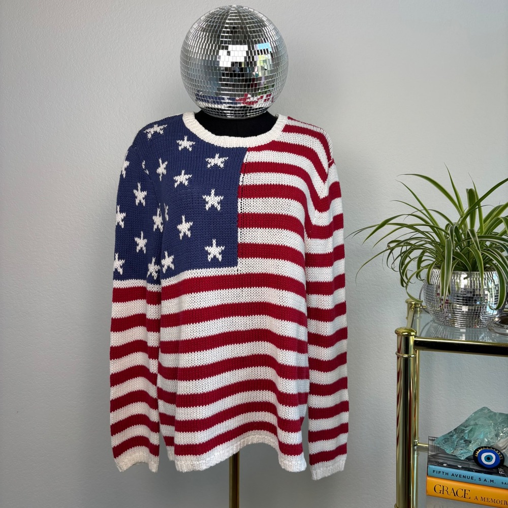 Grayson Threads American Flag Sweater | Womens Large, Patriotic Stars Stripes - Picture 2 of 16
